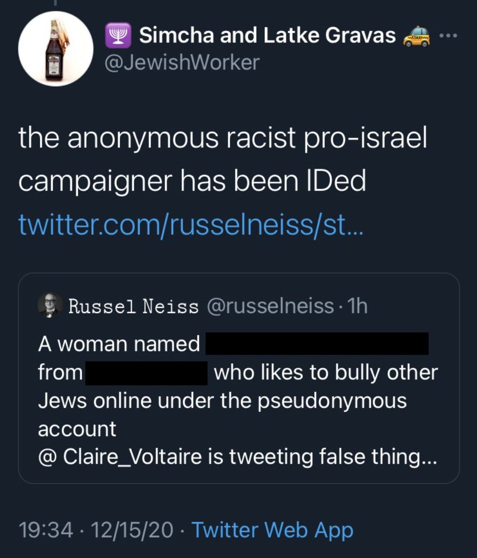 Jewish Worker, another grown man, spreading a dox of a Mizrahi Jewish woman. You guys are doing a better job than I ever could outing you as antisemites.