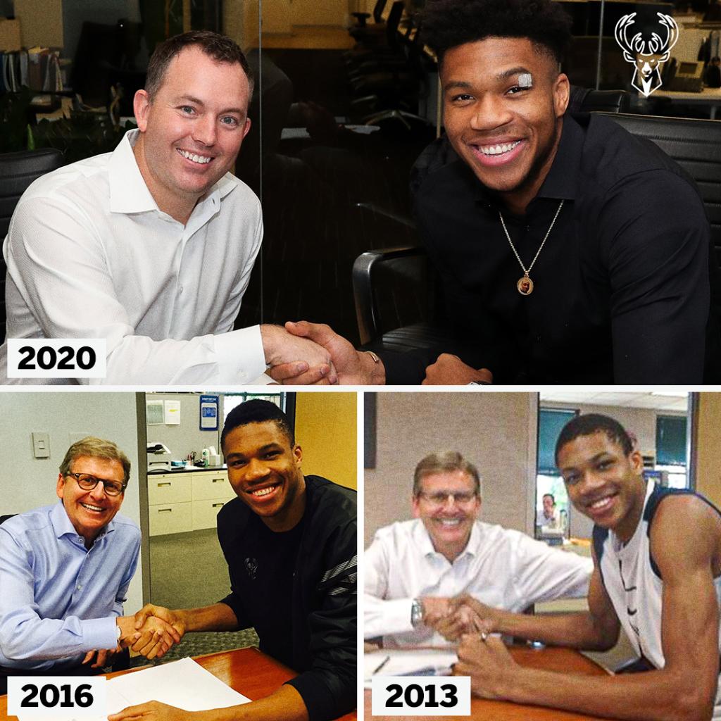 espn's tweet photo. Giannis through the years 🦌 

(via @Bucks) https://t.co/c3WQcxYv1K