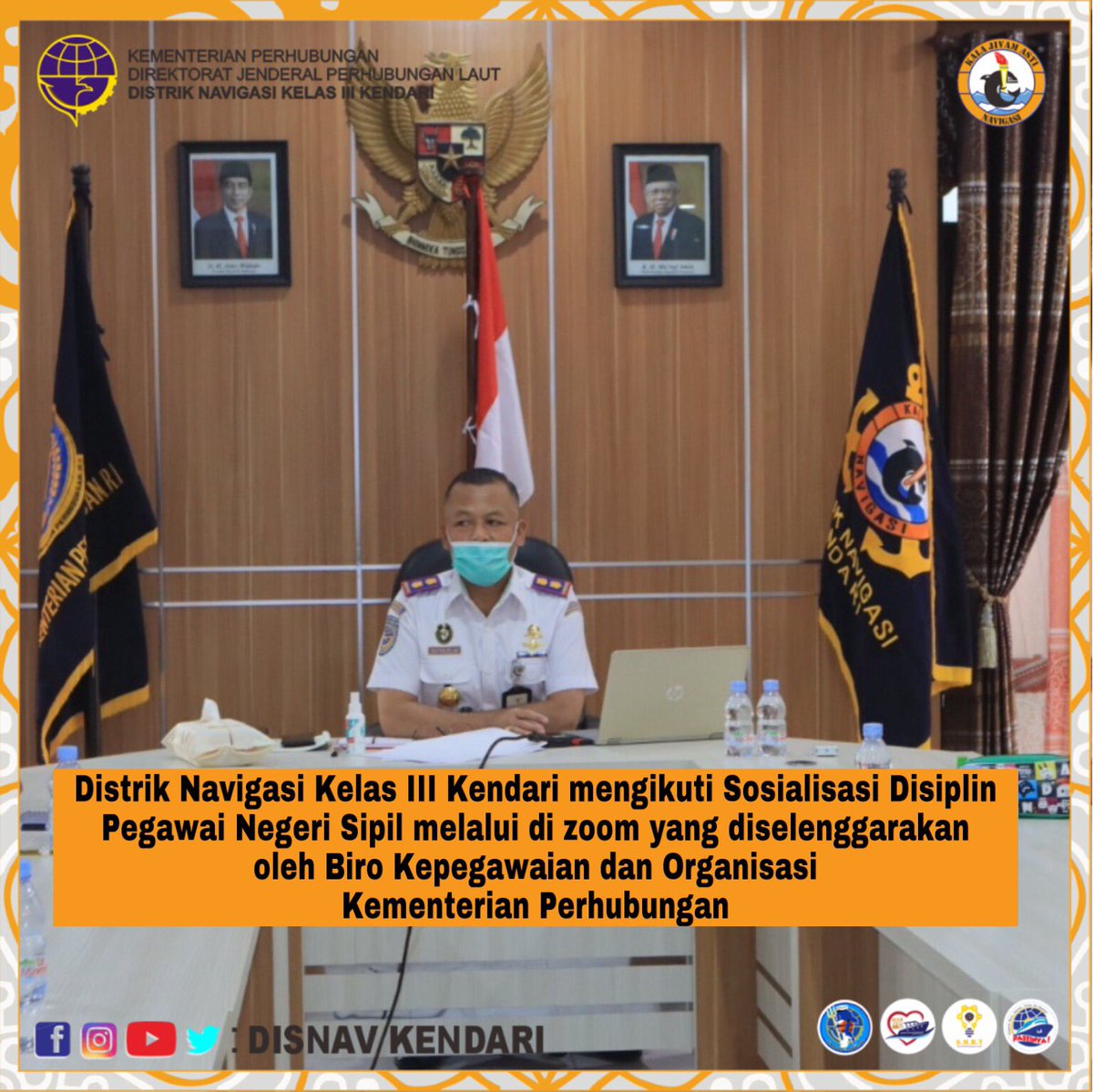 DistrikKendari's tweet photo. #KawanLaut,Pada Hari Senin(14/12/20)Distrik Navigasi Kelas III Kendari mengikuti Sosialisasi Disiplin Pegawai Negeri dengan Tema Pembinaan Disiplin Pegawai Negeri di masa Pandemi Covid-19 yg diselenggarakan oleh Biro Kepegawaian dan Organisasi Kementerian Perhubungan melalui zoom https://t.co/KstOvhTtPW