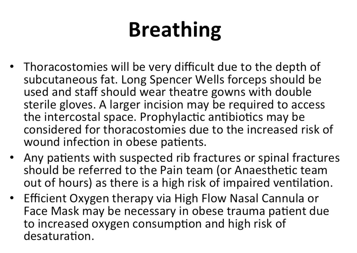 Here are some AcBCDE considerations when looking after a major trauma patient who is morbidly obese.