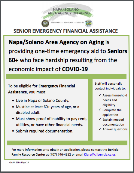 DRANetwork's tweet photo. Napa/Solano Area now has an emergency aid program for Seniors 60+ who face hardship resulting from the economic impact of COVID-19. More information below:
#DisasterAssets #DRANetwork #COVID19 #EmergencyRelief https://t.co/YN5OgLW8O4
