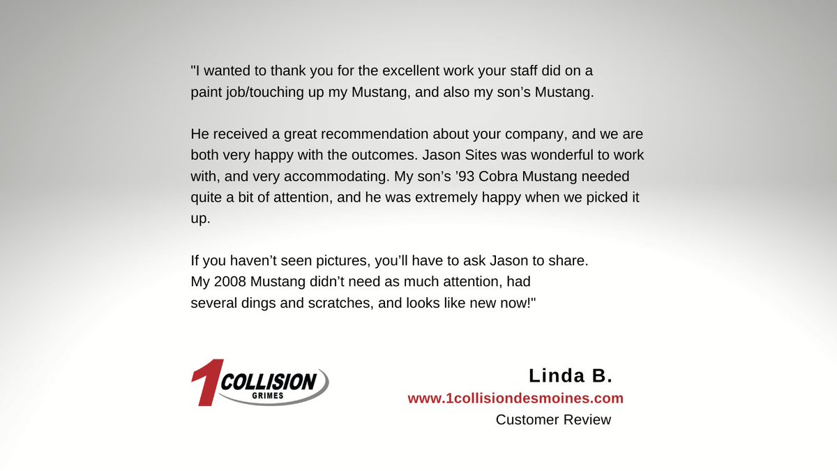 CollisionGrimes's tweet photo. Thank you for taking the time to share this awesome testimonial, Linda! We're happy to have you as a customer, and your satisfaction is what we strive for!

#DSMUSA #collisionrepair #autobodyrepair #grimes #grimesia #customerreview #testimonial https://t.co/i4lKSlGrKd