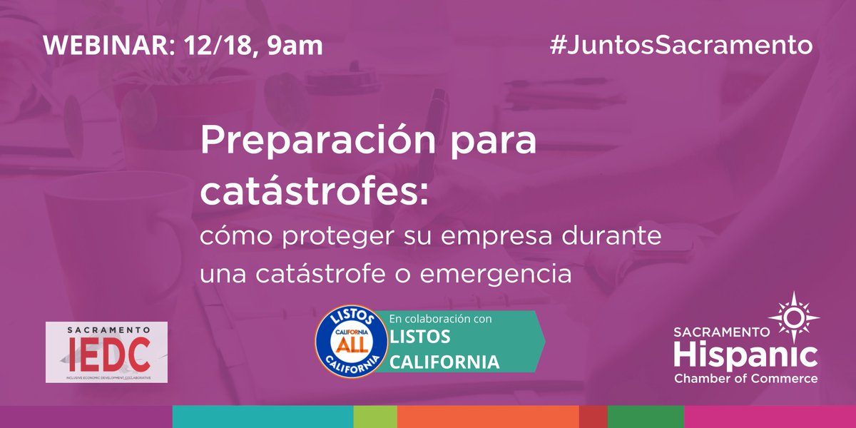 saciedc's tweet photo. Preparación para catástrofes. Este webinar ayudará a su hogar y pequeña empresa a prepararse para distintas catástrofes y emergencias. GRATIS y en Español. Para registrarse visite https://t.co/XaA1zlv3w0 o contáctenos al 916-486-7700. #JuntosSacramento https://t.co/fY6wzbXTxm