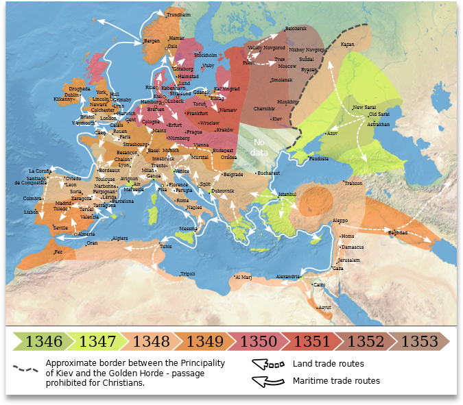 The study of disease in the southern and eastern Mediterranean has long been conducted through a European lens. Your world history textbook probably had (or still has) a map of the Black Death (1346-1353) that looks like this. (5/28)