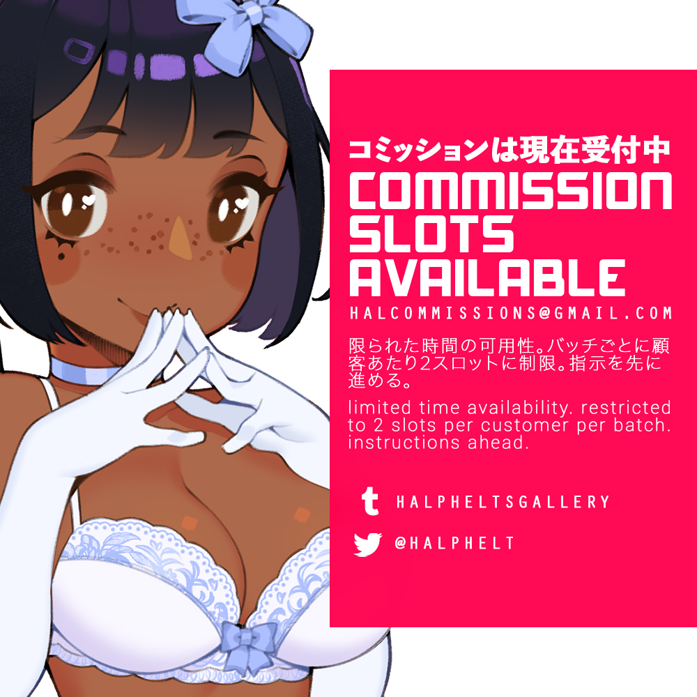 Commissions open! 3 slots. Probably the last batch of the year. get u a wrapped gift anime girl!! halpheltsgallery.tumblr.com/post/637612241…