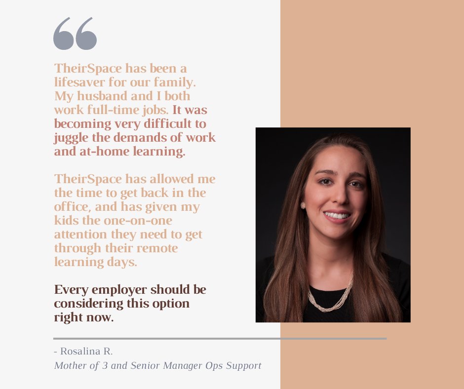 "Every employer should be considering this option right now."
Without an educational support system, your valuable parent employees will have no choice but to reduce productivity, reduce hours, or quit. TheirSpace could be the #familysupportservice they're looking for. 
#HR #NE
