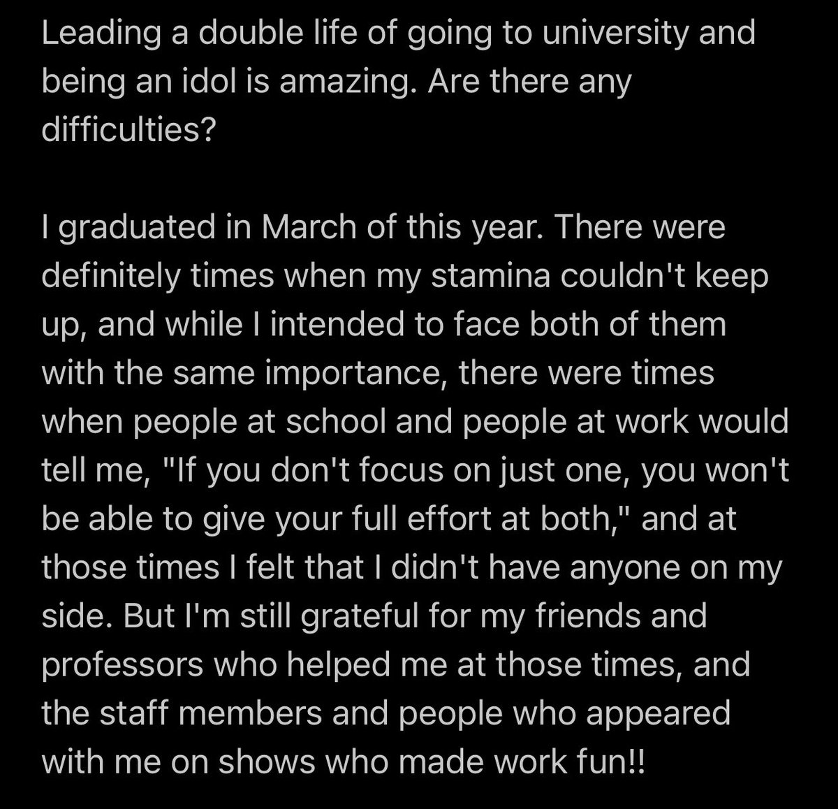 about going to university while being an idol