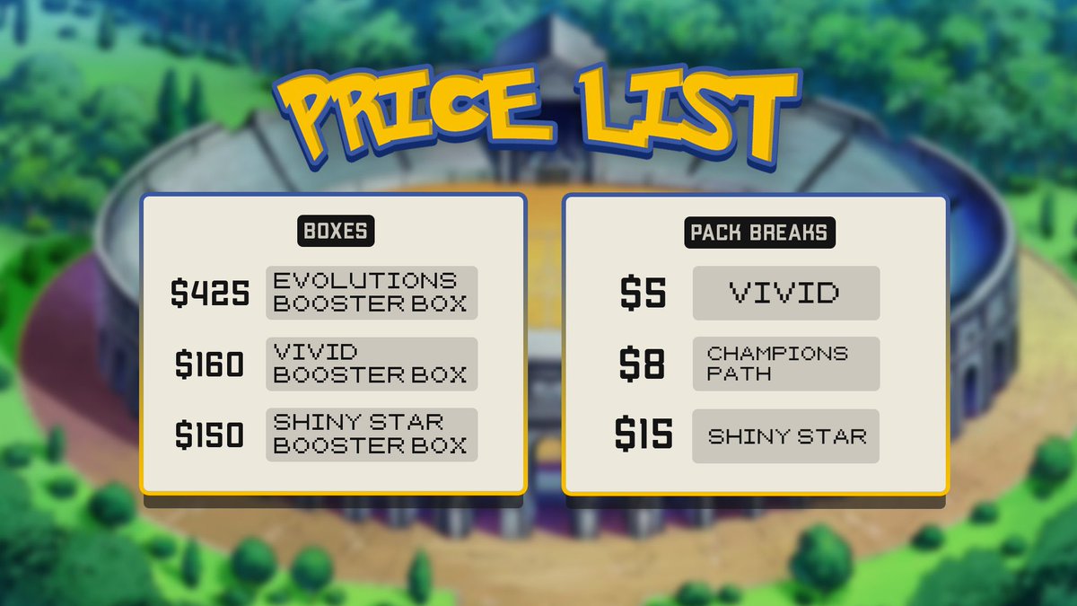 1stStopPokeShop's tweet photo. adjusting this price list soon! 

We are selling sealed Pokémon TCG products at some of the best rates. Please DM us if you are interested in purchasing! https://t.co/GvCUqGmtfn