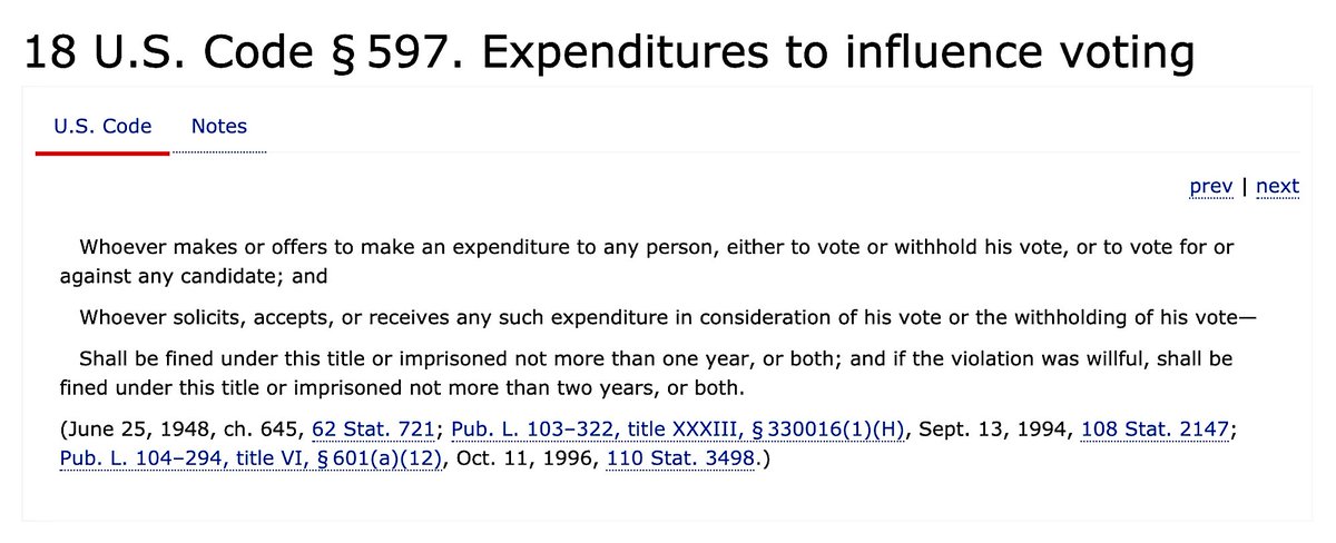 18 U.S. Code Chapter 29 - Elections And Political Activities18 U.S. Code § 597 - Expenditures To Influence Votings'...Two Years.'