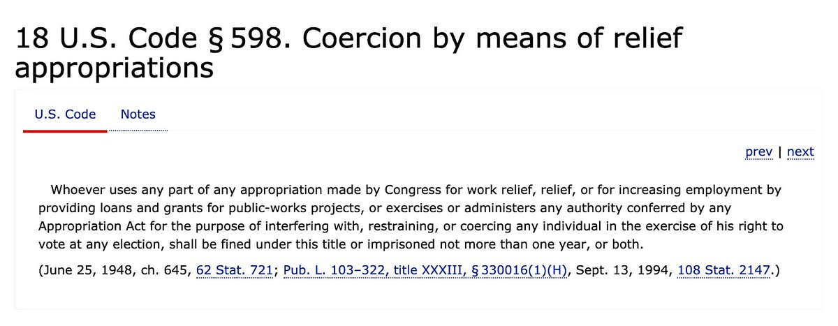 18 U.S. Code Chapter 29 - Elections And Political Activities18 U.S. Code § 598 - Coercion By Means Of Relief Appropriations'...One Year.'