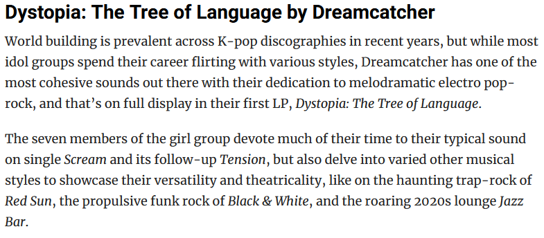 7_DREAMERS's tweet photo. [ARTICLE] Dystopia: The Tree of Language makes an appearance in South China Morning Post's article 'The top 15 K-pop albums of 2020'

https://t.co/qkxUuyUvNe

#드림캐쳐 #Dreamcatcher @hf_dreamcatcher https://t.co/APgNqNVz2d