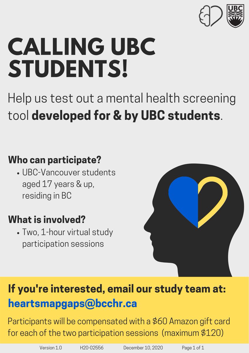 HEARTSMAP-U (@heartsmap_u) on Twitter photo Calling <a href="/UBC/">University of British Columbia</a> -Vancouver students! We are conducting a research study evaluating a new digital mental health screening and guidance tool and we need your help. See details below. <a href="/ubc_health/">UBC Health</a> <a href="/HealthyUBC/">Healthy UBC</a> Calling <a href="/UBC/">University of British Columbia</a> -Vancouver students! We are conducting a research study evaluating a new digital mental health screening and guidance tool and we need your help. See details below. <a href="/ubc_health/">UBC Health</a> <a href="/HealthyUBC/">Healthy UBC</a>