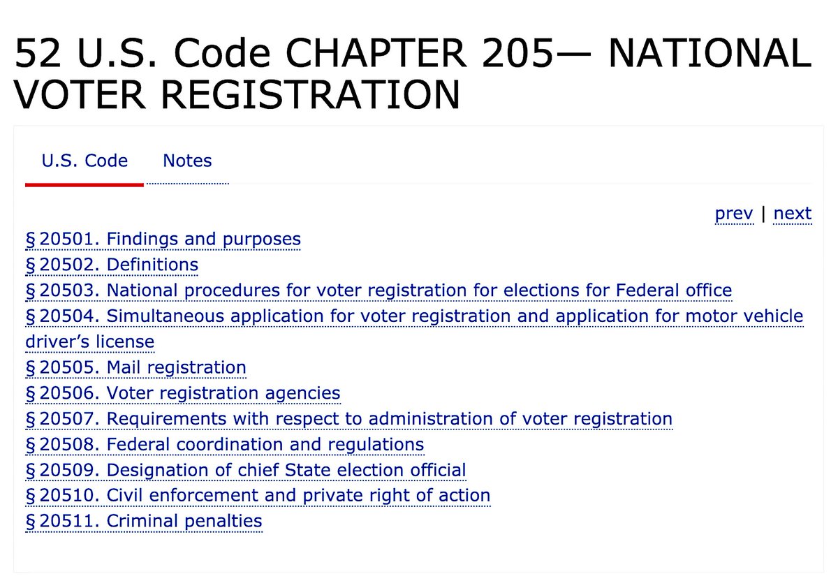 I Do Not Feel It Is Necessary To Elaborate On Chapter 205. However, I Wanted To Show The Additional Chapter Under Title 52, And The Penalties.52 U.S. Code Chapter 205 - National Voter Registration https://www.law.cornell.edu/uscode/text/52/subtitle-II/chapter-205