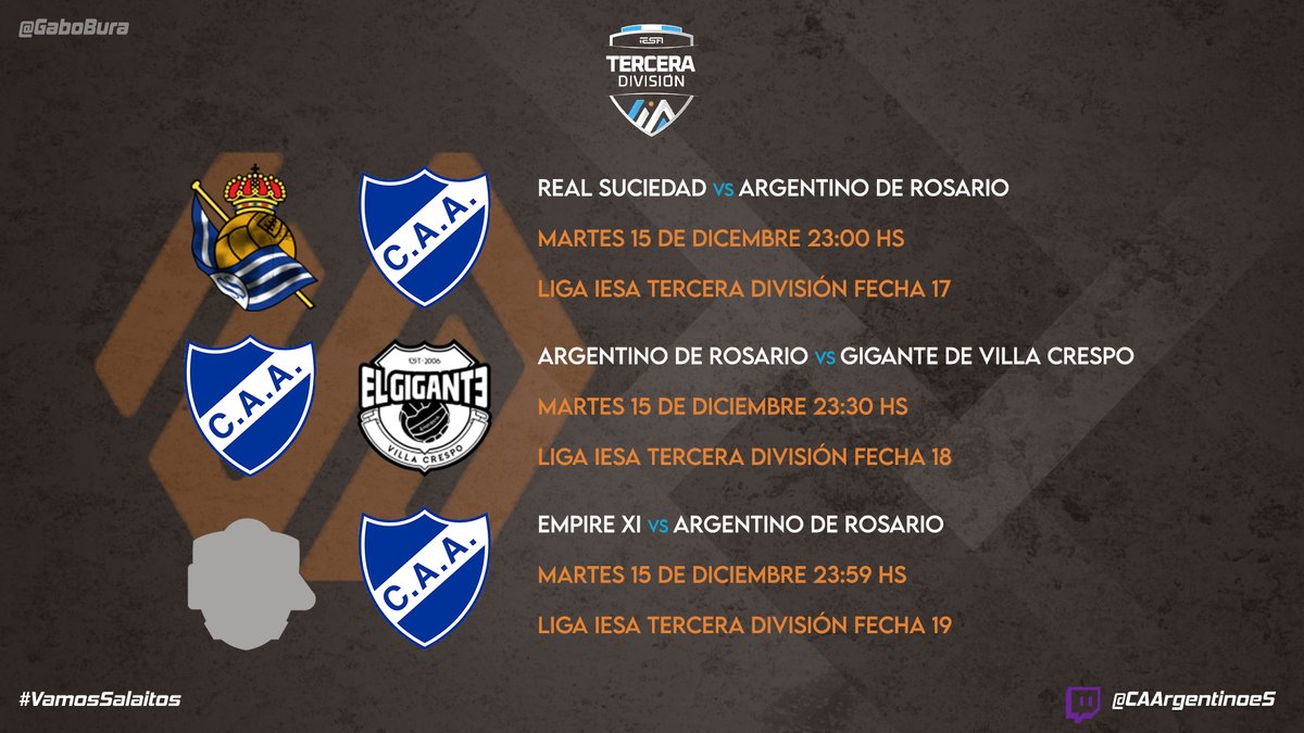 🇦🇷¡MARTES DE TRIPLE FECHA!

⚽Se acerca el cierre del telón. El Salaito va a por todo, en busca de cerrar en la temporada lo mas alto.  #LigaIESAArgentina

#VamosSalaitos