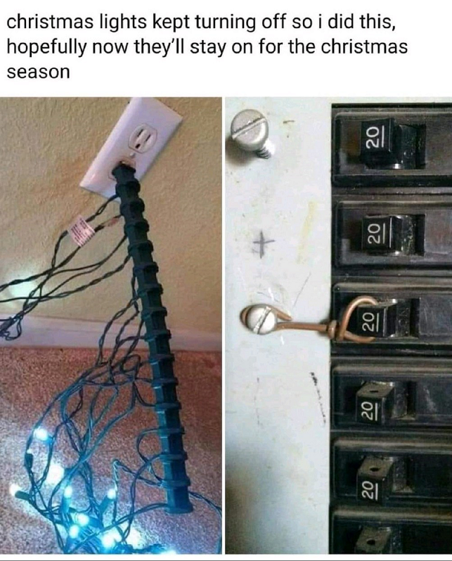 GOWECA's tweet image. It's been a while since we've seen a good Electrical FAIL, haha. Stay safe and merry out there, everyone! #electricalfail