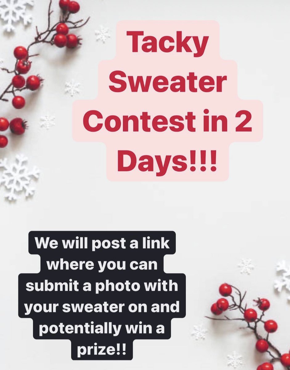 WBHS_Bruins's tweet photo. 🎄🎁 Tacky sweater contest THIS THURS!!! Students &amp; Staff must enter by submitting a selfie to the form (linked in bio) by 1PM on 12/17. 
SCA will be voting to pick top 3 student &amp; staff sweaters. Winners announced at 4PM Thurs. #tackychristmassweater #spiritweek2020 #connected https://t.co/IQIxmAF1mW
