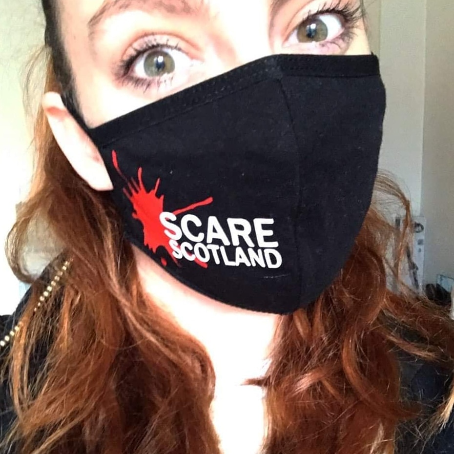 Scarescotland Actor/Performer Rebecca Turner showing off her #Scarescotland mask. All of our team are Covid Compliant  for working on set. #thinkdifferently #notthenorm #scarescotland