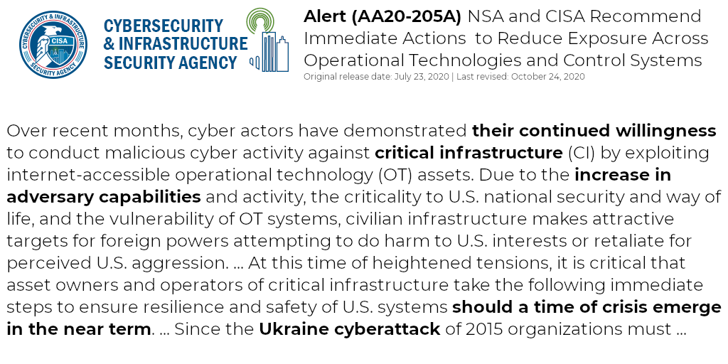 In July 2020 the NSA, and CISA primed the pump with a warning that systems typically used in Critical Infrastructure were about to be hacked. They didn't name who by but noted it would be just like (the False Flag) in Ukraine. They seemed to know something  https://us-cert.cisa.gov/ncas/alerts/aa20-205a