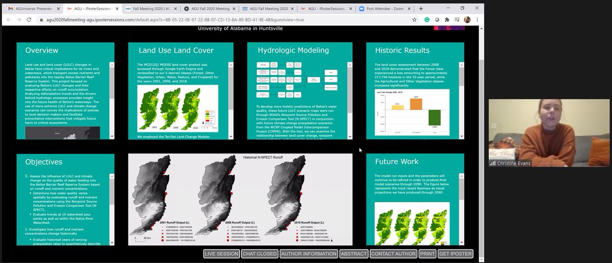  #ICYMI,  @ChristineAEvans of  @UAHuntsville presented on the results of her  #hydrological modelling of the effects of land cover change for  #Belize, using  @NOAA's N-SPECT tool + under the ongoing  #BZSDG project. See her poster:  …https://agu2020fallmeeting-agu.ipostersessions.com/?s=BB-05-22-0E-97-22-8B-07-CD-13-8A-89-BD-41-9E-4B.  https://twitter.com/BZgeo/status/1338954012192870400