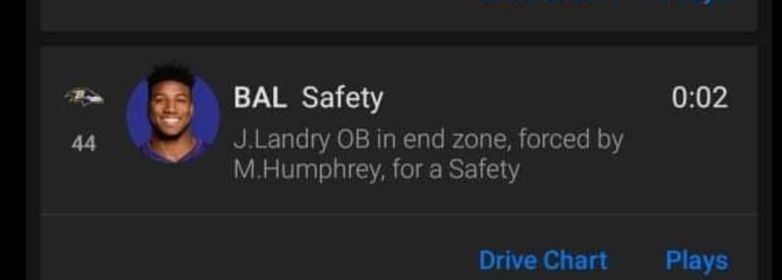 TruChmpionSprts's tweet photo. @JBalazek @YahooFantasyCC @YahooSports 

Im providing evidence of the SAFETY #Ravens CB Marlon Humphrey made on the Final Play of week 14 that Yahoo urgently needs to give him credit for. https://t.co/TZrJ939aUh