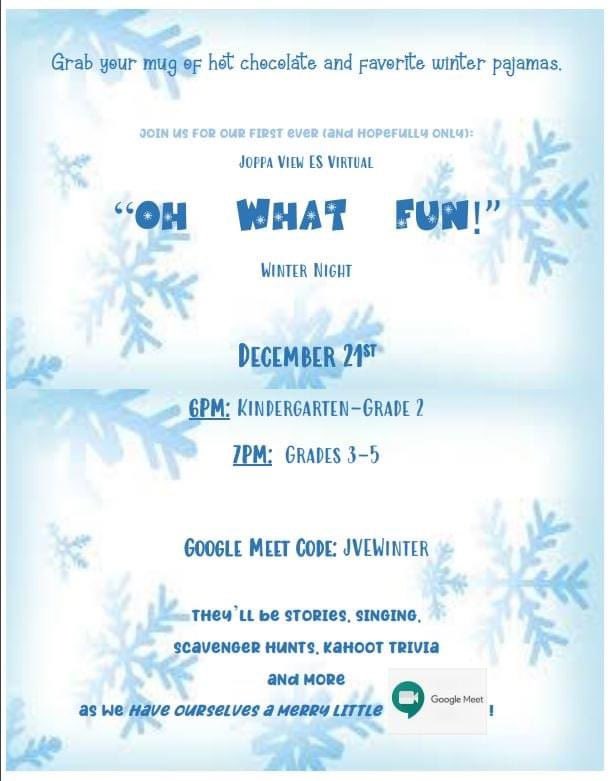 Joppa View Families, please join us for a night of “Oh What Fun”!