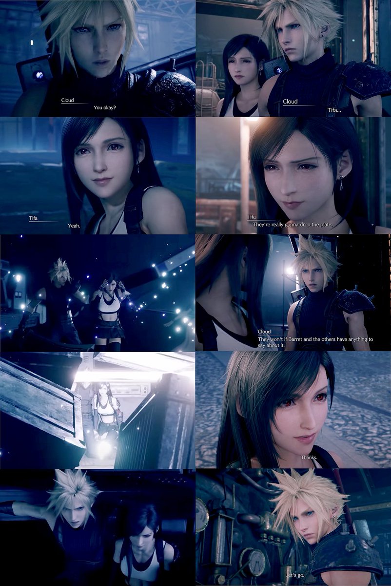 Likewise, in OG the train graveyard scene was short af & barely had any character interactions. In FF7R, there were again numerous new Cloti scenes like Cloud saving Tifa from ghosties, being sweet & supportive af when she was clearly worried/distressed by news of the pillar