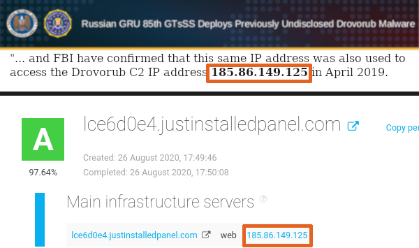 This Drovorub IP resolved to a subdomain of  http://JustInstalledPanel.com  & SSL certificates show 100's of similar J-I-P subdomains were created Jan-Dec 2016. Only the entity that controls the primary nameserver (e.g. J-I-P) can create new subdomains.  https://archive.is/QfJZP 