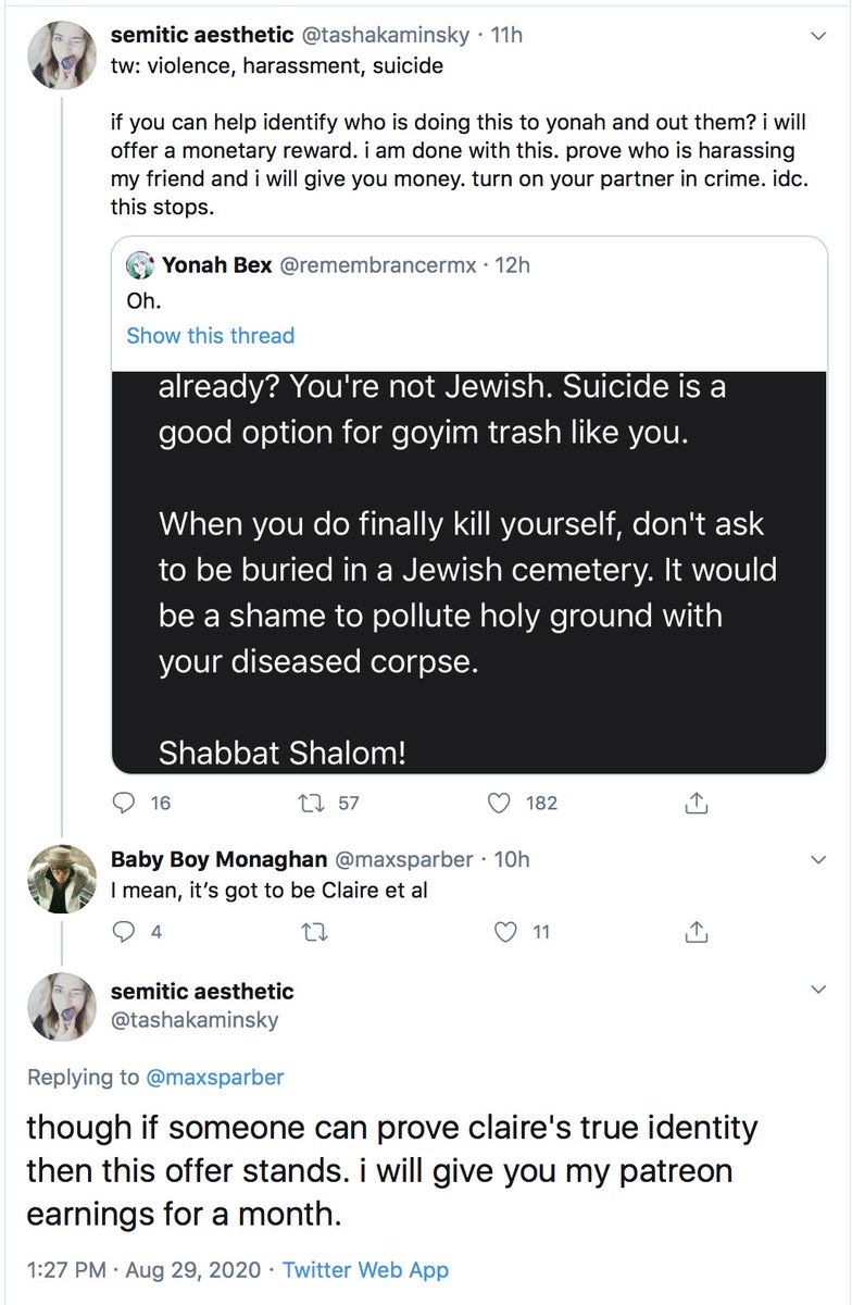 As you know, back in August, Tasha Kaminsky was offering a cash bounty for my personal information. She used a false claim about a hate crime to justify her move. Her friends cheered on and agreed. Including: Rabbi Andy and his wife, Ilana, Max Sparber, and many more.