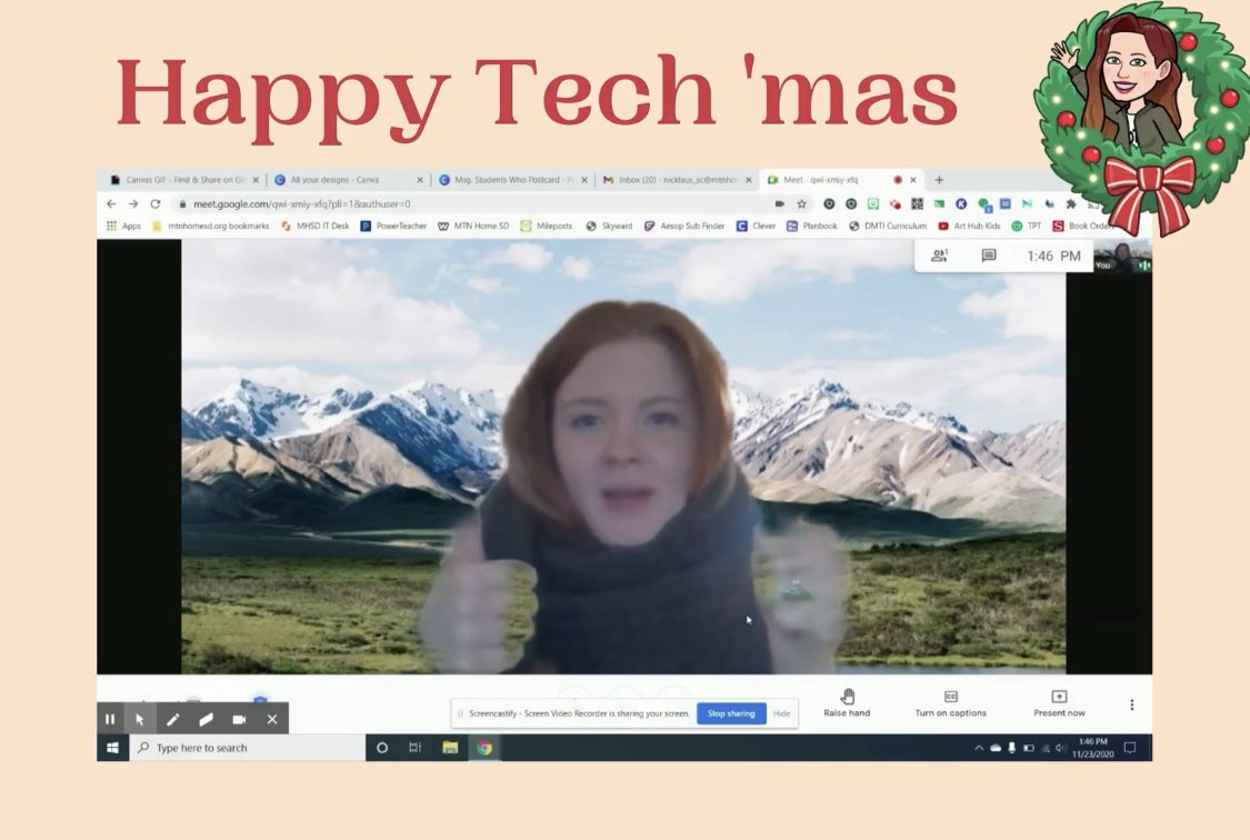 MhsdTechnology's tweet image. ☃️  🎄  💻 On the 9th day of Tech-Mas my tech coach brought to me....Google Meets Tips and Tricks! Head over to our Facebook page to learn about all these great features on Google Meets from Tech coach  Sarah! #letstacobouttech #mhsd193 #12daysoftechmas