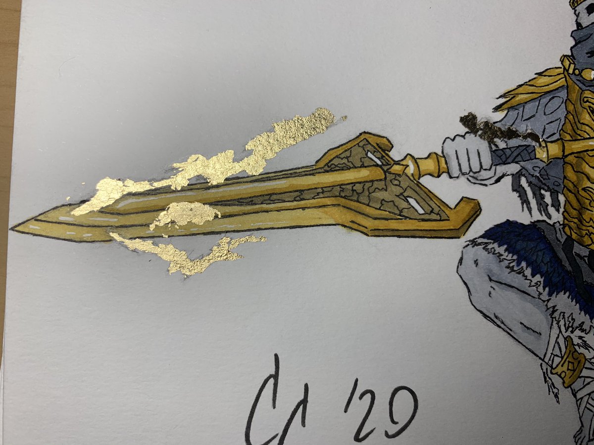 “Heir to Lightning”
My second Nameless King piece. An alternate title for this piece is Divine Wrath, but I chose Heir to Lightning because in the lore of Dark Souls, he inherits the power of lightning from his father Lord Gwyn. #copicart #GoldLeafArt #practice #DarkSouls3