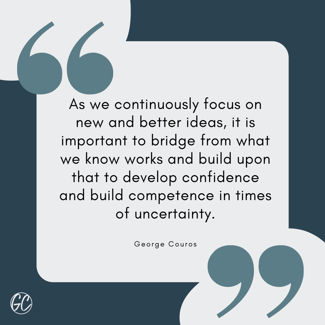 gcouros's tweet photo. "As we continuously focus on new and better ideas, it is important to bridge from what we know works and build upon that to develop confidence and build competence in times of uncertainty. "

Growing from What We Know During Times of Uncertainty https://t.co/oziWjsBdC9 https://t.co/6BGvqqkYSw