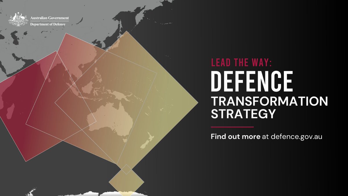 CDF_Aust's tweet photo. Lead the Way: Defence Transformation Strategy sets out what we need to do to ensure @DeptDefence & #YourADF continue to evolve & adapt to meet the challenges arising from ๐ฆ๐บ changing strategic environment.
#OneDefence #ShapeDeterRespond
Read more: โก๏ธ https://t.co/hzcWg21m6T https://t.co/PSmyJGRn1P