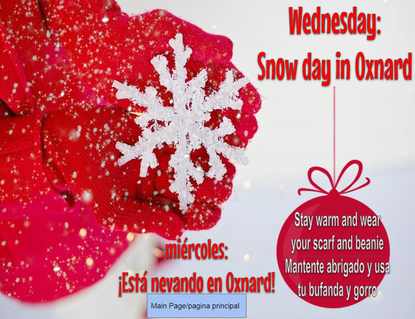 Brekke is forecasting snow for tomorrow... so wear your warm winter gear!  Check out the Spirit Days for the rest of the week. docs.google.com/presentation/d…