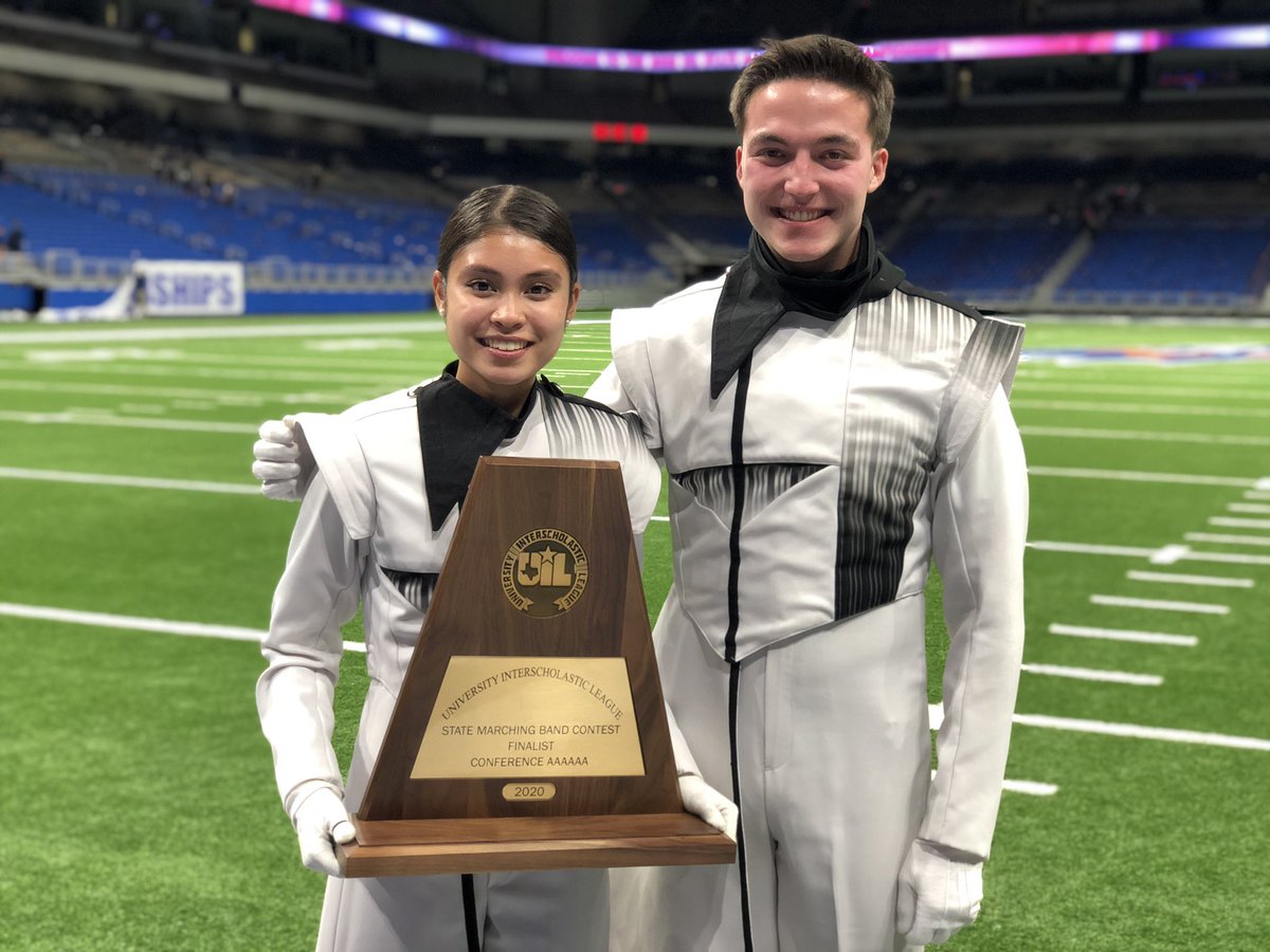 CoppellHSBand's tweet photo. Congratulations to the 2020 Coppell HS Varsity Marching Band - your 8th Place UIL 6A State Marching Contest Finalist! What an inspiring season - challenging, but so positive for our students and our community. [I solemnly promise their masks were off for less than 10 seconds]. https://t.co/1iURKtzWLq