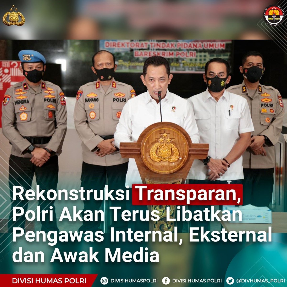 Kabareskrim Polri Komjen. Pol. Drs. Listyo Sigit Prabowo, M.Si., mengungkapkan bahwa Polri akan terus melaksanakan rekonstruksi secara transparan terkait kasus penyerangan terhadap petugas oleh pengikut MRS.

<a href="/CCICPolri/">Direktorat Tindak Pidana Siber Bareskrim Polri</a>