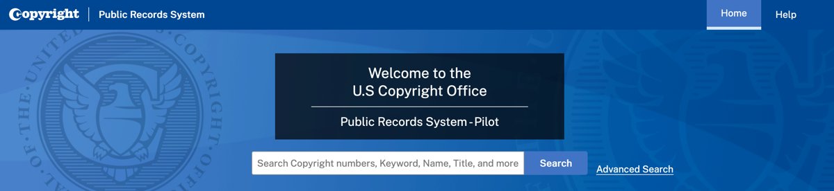 infodocket's tweet image. U.S. Copyright Office Launches #Copyright Public Records System Search Pilot ow.ly/mwNl50CMCeF @CopyrightOffice #pilotprojects