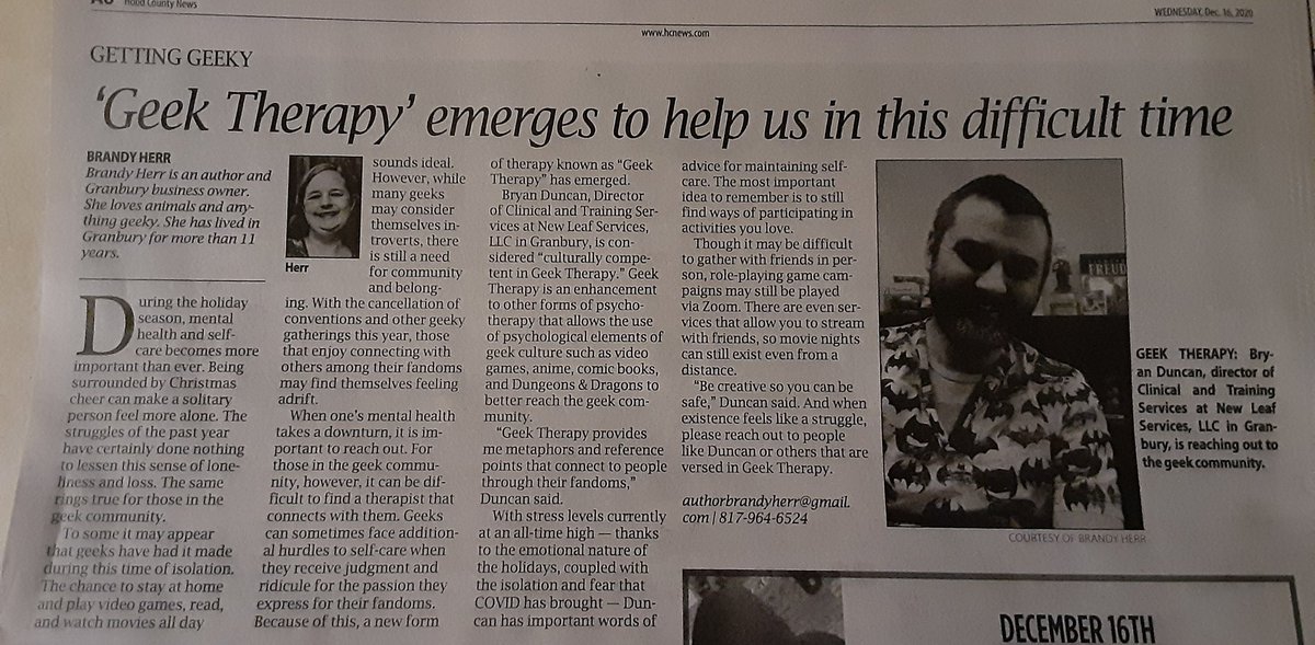 My latest column in the <a href="/HoodCountyNews/">Hood County News</a>!

If you find yourself struggling during this time, please reach out to someone who can help.

#geektherapy #MentalHealthAwareness #selfcare