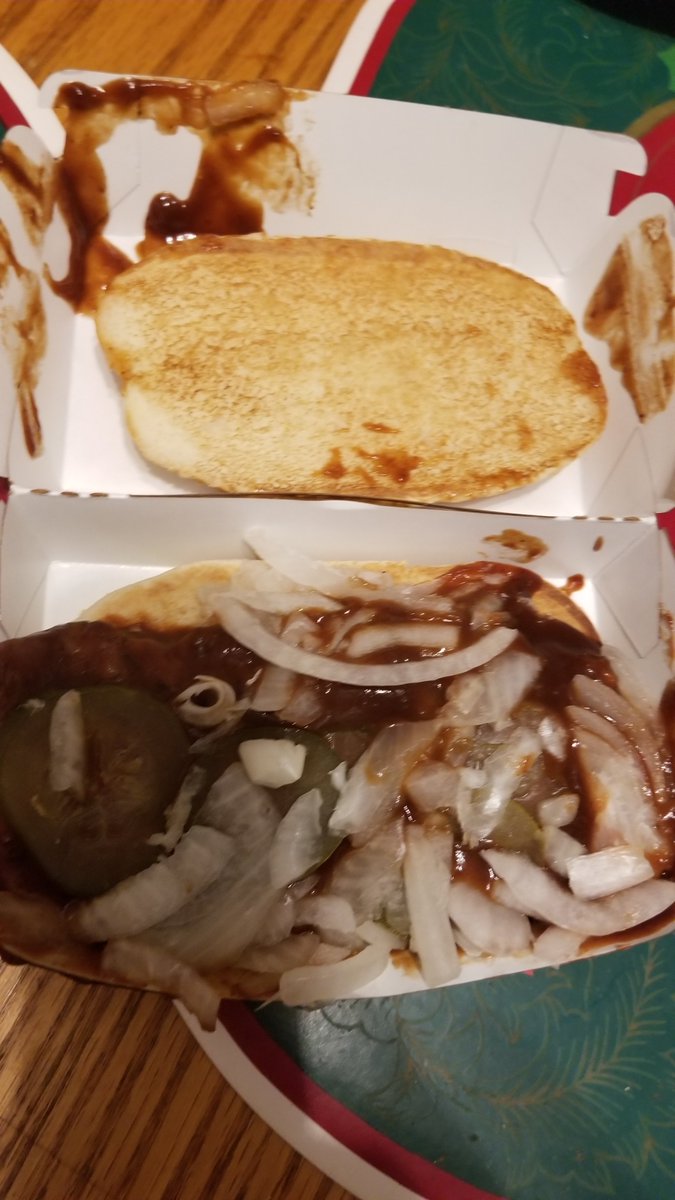 shadowzack's tweet image. my dad sent me some pics of his McRib he got. Someone was not having a good day at @McDonalds