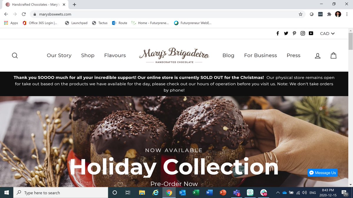 scotty_bowman's tweet photo. It’s awesome to see a #SmallBusiness sell out of the Holiday goods online. (You can still order from their regular menu, though. And, you should! @marysbrigadeiro is delicious!) #toronto #localbusiness #chocolatestore #chocolate #onlineshopping https://t.co/auBqjfuKDo