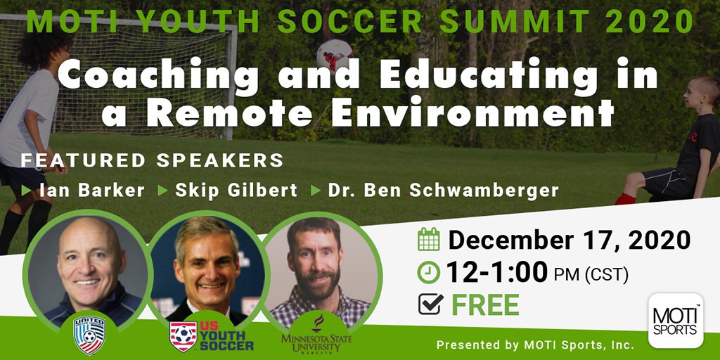 Register now for the free <a href="/motisportsinc/">MOTI Sports, Inc. ⚽️ 🏀</a> 2020 Youth Soccer Summit featuring our very own <a href="/bmschwamberger/">Ben Schwamberger, PhD</a> from <a href="/MNSUMankato/">Minnesota State Mankato</a> #PhysEd #Soccer #Coaching motisports.com/soccer-summit.…