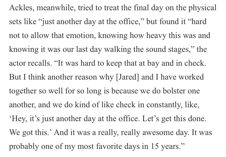 TV Line interview on the last day on set