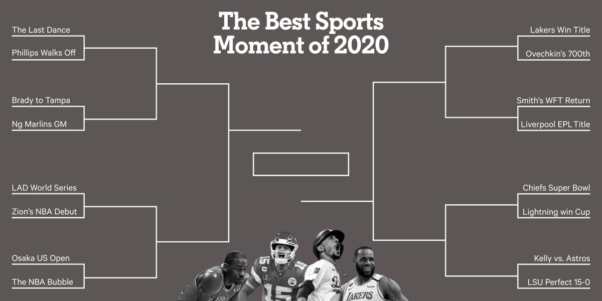 TheAthletic's tweet photo. There has been no year in sports like 2020. Over the next few weeks, we'll look back at the biggest moments. 

To start things off, let's vote on the best and brightest sports moment of the year. 

🗳👇 https://t.co/y3Swm3fVax