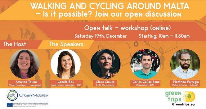 Thankfully, more and more people include active travel in their daily life in #Malta. But is it always possible to #walk &amp; #cycle? 
Join us on Sat 19 at 10am to talk about it. We want to learn from your experiences!

Hosted by Green Roads Malta

link: zoom.us/j/96706334460