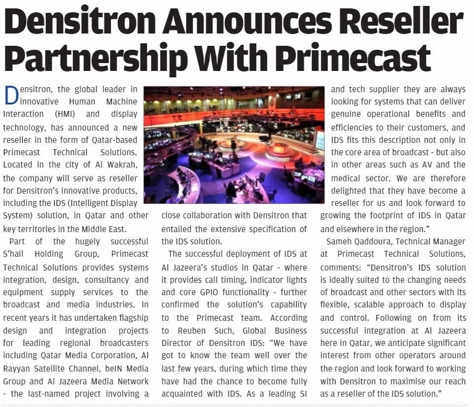 Densitron's tweet photo. .@inbroadcast, thank you for the feature in this month's bumper eZine - https://t.co/YtSWVkuFnD

#Densitron #PrimecastTechnicalSolutions #AlJazeera #IDS #ControlSolution #ReubenSuch #StudioControls #AV https://t.co/R4LlWZhBn4