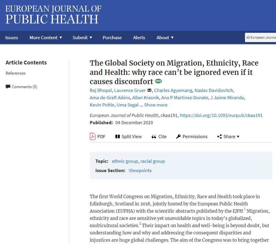 The Global Society on Migration, Ethnicity, Race and Health: why race can't be ignored even if it causes discomfort. #migration #race #health doi.org/10.1093/eurpub…