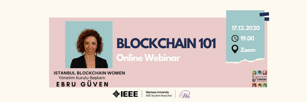 ieeemarmara's tweet photo. IEEE Marmara Üniversitesi WIE olarak,
İstanbul Blockchain Women dernegi ile beraber gerçekleştireceğimiz Blockchain 101 eğitimi ile karşınızdayız ! Eğitimi İstanbul Blockchain Women derneği Yönetim Kurulu Ba��kanı Ebru Güven verecektir. 
Katılım için: https://t.co/ybfVBqJPT1 https://t.co/bVRIKva4cr