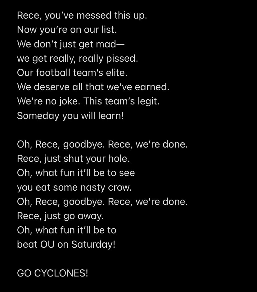 Hey, <a href="/ReceDavis/">Rece Davis</a>. Sing this to the tune of “Jingle Bells.” 
Love,
#CyclONEnation