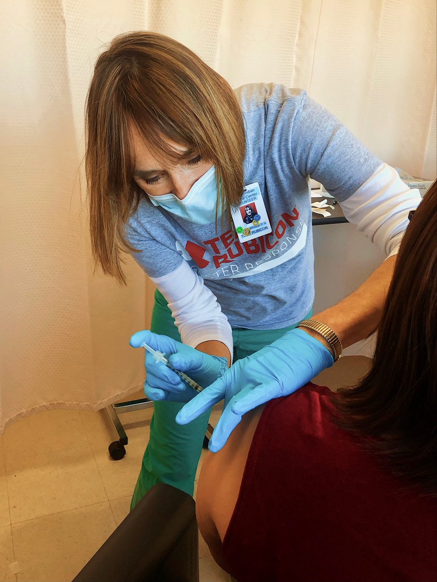 TeamRubicon's tweet photo. "Today was a good day." 
In a historic first step toward healing our country, nurse, Navy Veteran &amp; Team Rubicon Greyshirt Terri Whitson administered the first rounds of the coronavirus vaccine to medical staff serving Navajo Nation. We’re here. We're ready. We're #BuiltToServe. https://t.co/mx98SJCjO0