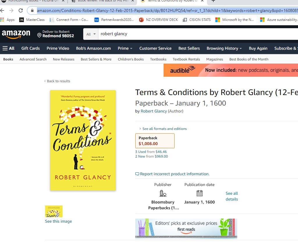 RobertGlancy's tweet photo. Not only does my paperback cost a thousand bucks. It also says I wrote it in January 1600. I know I’m old but come on! https://t.co/fnOKYyJ5MZ