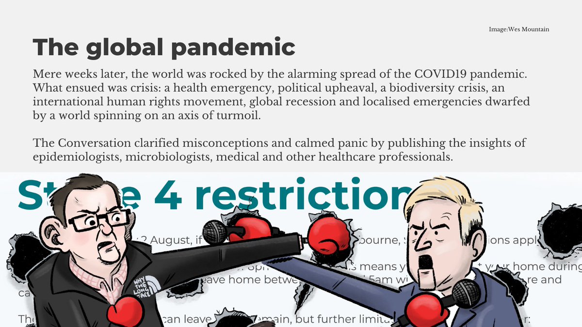 Then  #COVID19 hit.Our Health eds  @mikehopkin,  @Phoebe_Roth,  @a_evangeli +  @LiamPetterson sorted facts from conspiracies.Expert authors inc  @adamkams,  @MarylouiseMcla1,  @profesterman +  @stephenjduckett became household names.Heeding expert advice helped all of us stay safe